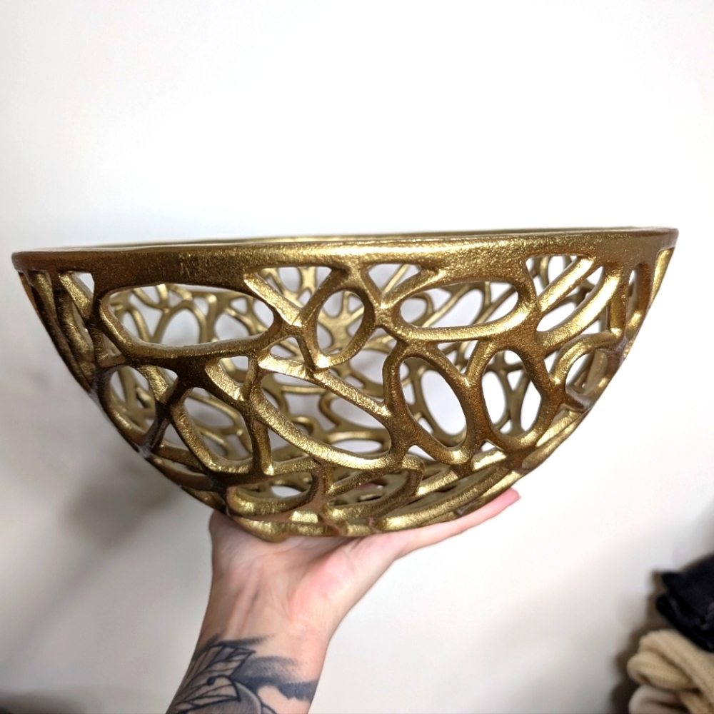 Decorative Contemporary Gold Painted Bowl Shiny Metallic Colored Bowl Home Decor - Picture 12 of 13